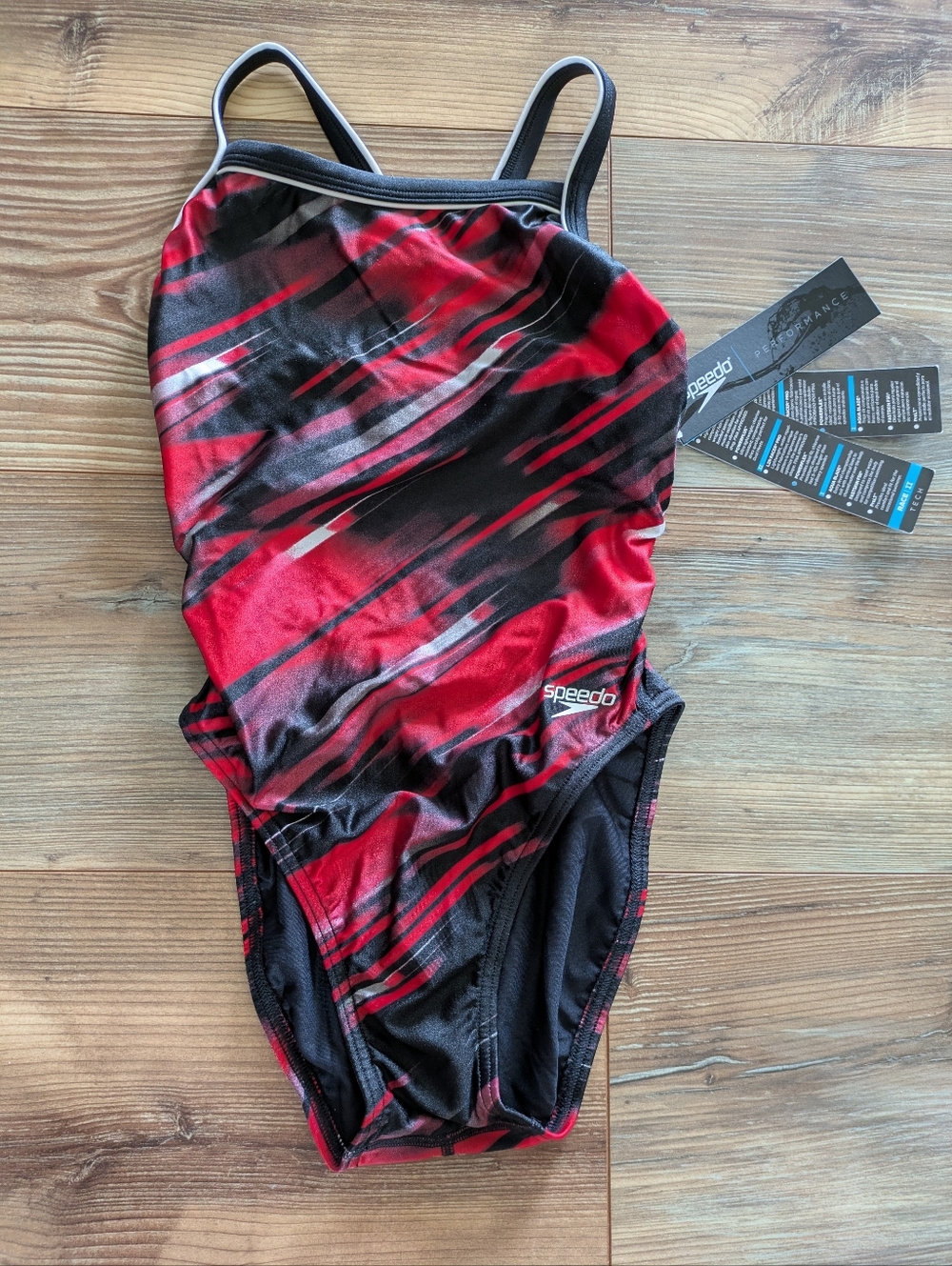 Speedo Performance Race Tech II Crossback One Piece Swimsuit Red Black 30
